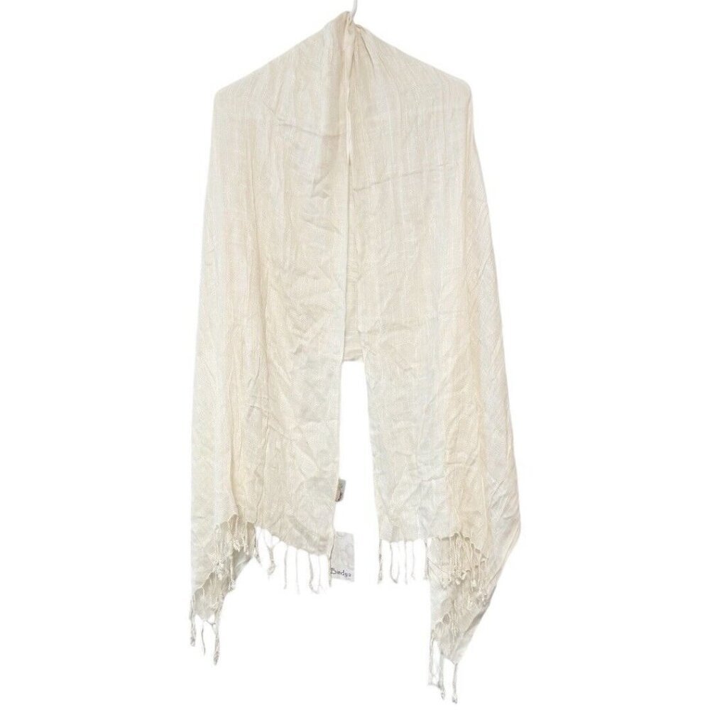 New Bindya NY Ivory‎ Boho Fashion Scarf Sheer Mesh Tassel Fringe Wrap 25”x72”